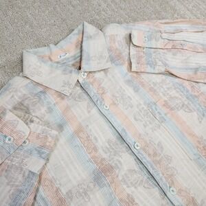 Tommy Bahama Shirt Men Medium 100% Linen Floral Jacquard Button Up Beach Wealth